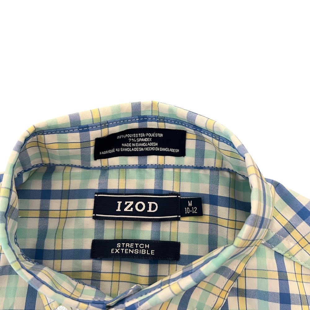 IZOD Boys Stretch Plaid‎ Button Down Long Sleeve Shirt Preppy Size Medium 10/12 - Picture 4 of 7